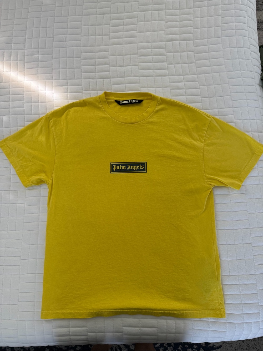 Palm Angels Box Logo Tee T-Shirt Yellow & White Size L 100% Authentic